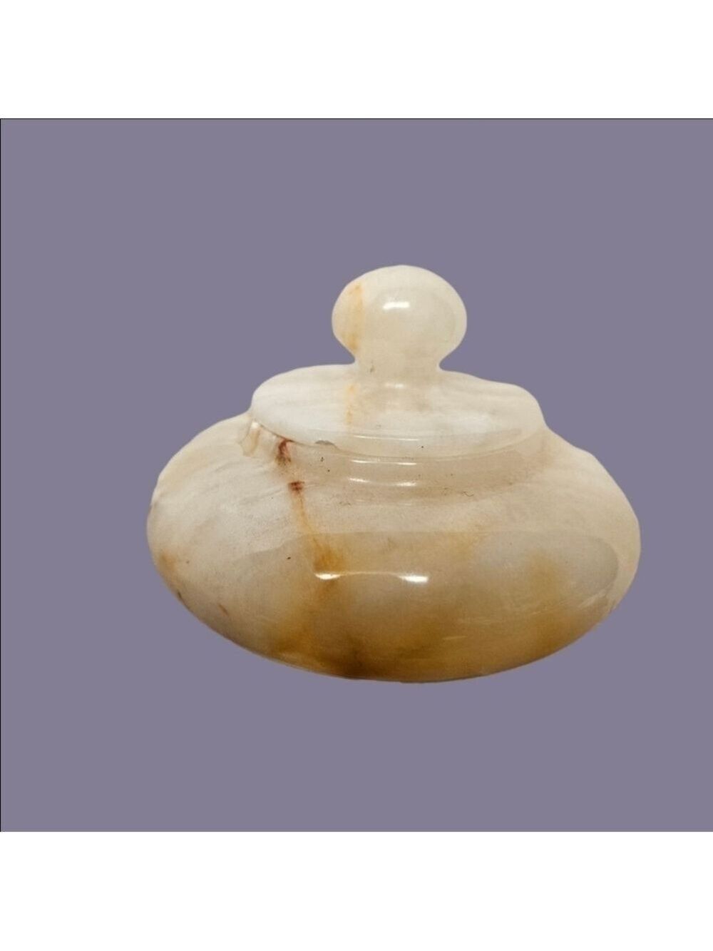 Vintage Mid-Century Carved Onyx Trinket Jar with Lid